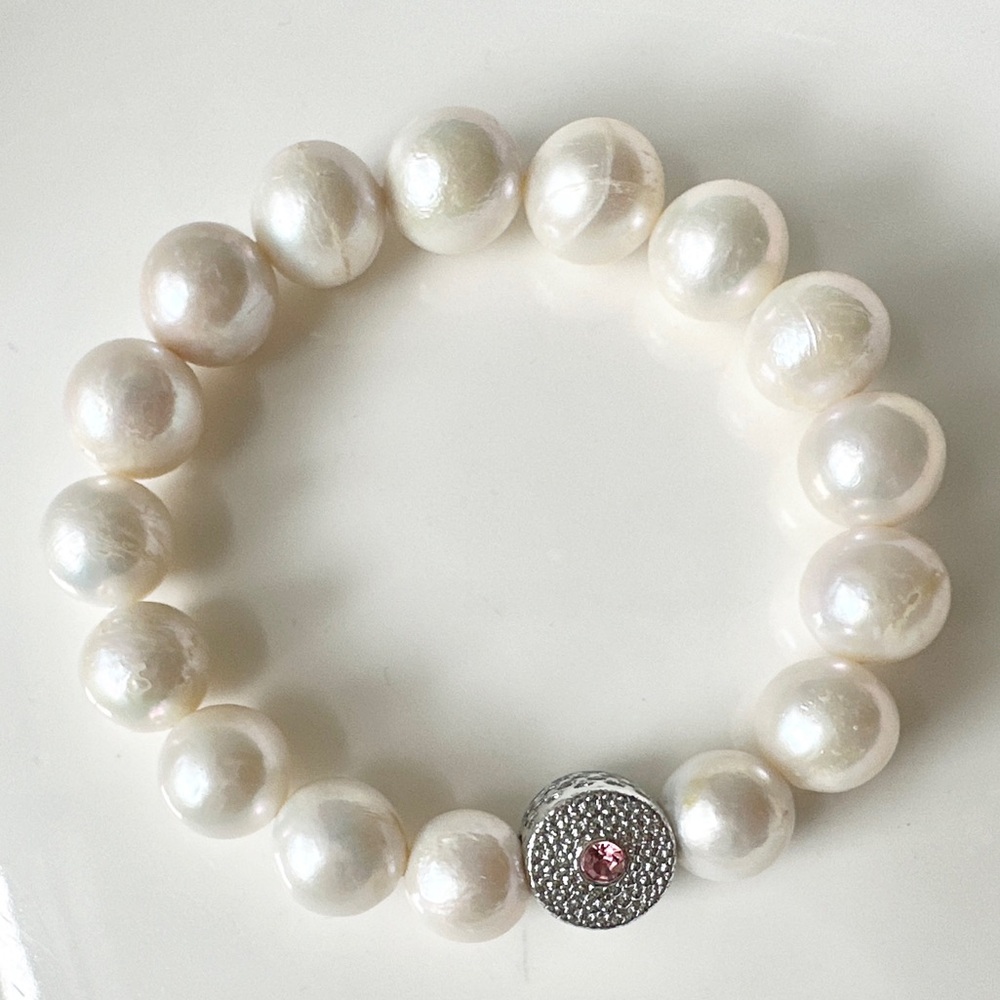 Genuine Freshwater Pearl Bracelet with Silver Accent 6.25 inches, 10-12mm